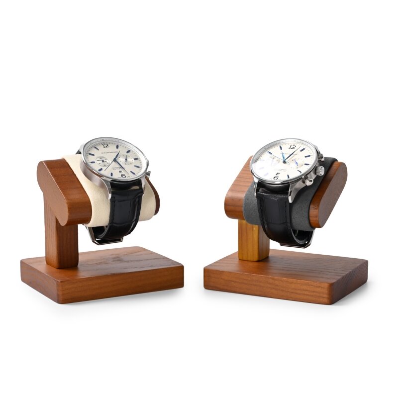 ผู้ถือนาฬิกาไม้ oirlv เครื่องประดับรูปตัวทียืนแสดงสีดำ solidwood สร้อยข้อมือต่างหูออแกไนเซอร์ไม้ T-Bar ยืนนาฬิกา