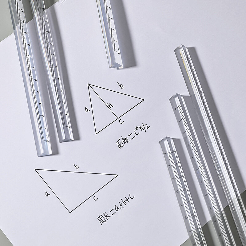 Righello triangolare in plastica trasparente cancelleria per studenti righello da 15cm/20cm strumento di misurazione della scala del righello triangolare tridimensionale