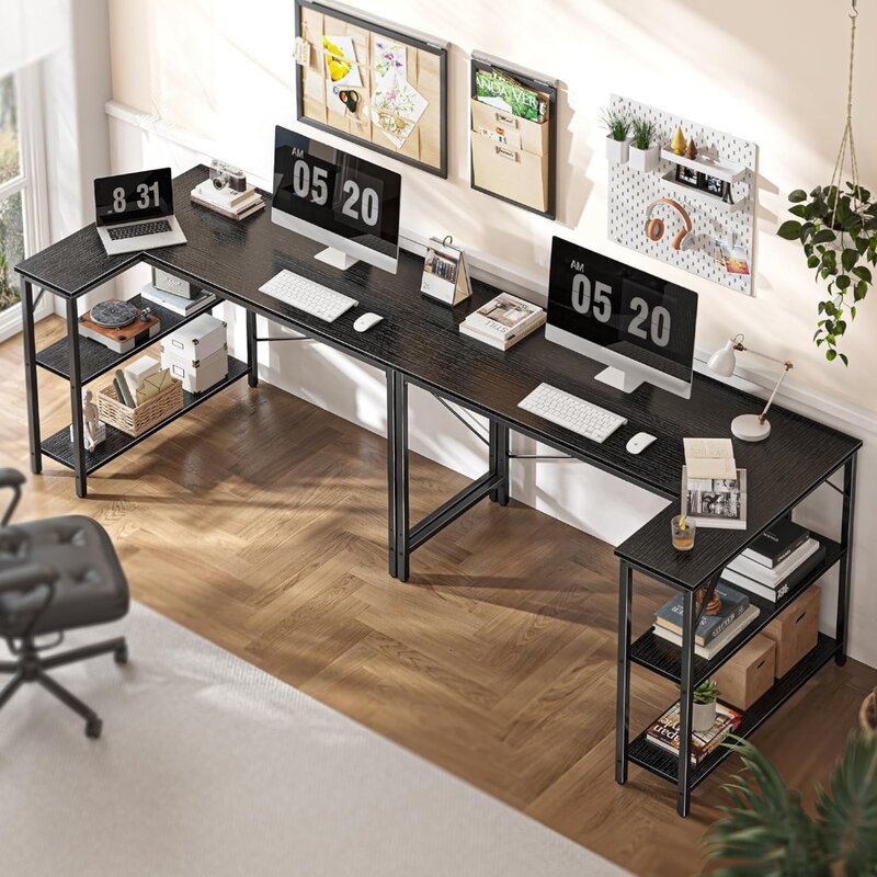 Meja bentuk L, meja komputer 47 inci dengan rak penyimpanan reversibel, Meja game, meja sudut kantor rumah