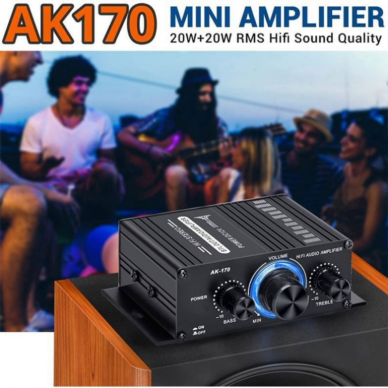 AOSHEN-AMPLIFICADOR DE Audio AK170 para coche, Subwoofer Digital Universal de 2 canales, Hifi, 20 vatios, entrada de CC