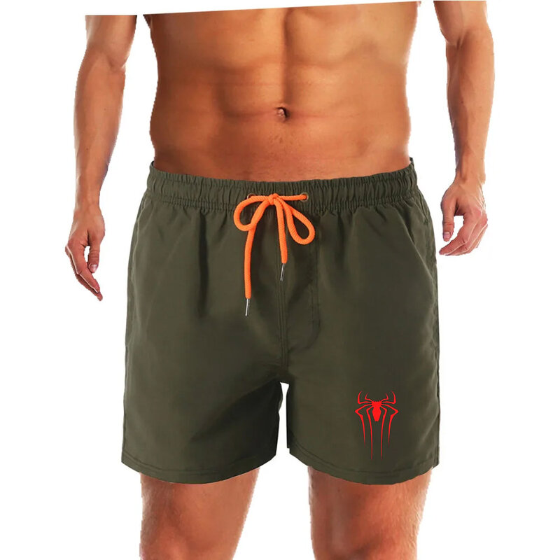 Celana pantai seksi baru musim panas 2024 pakaian renang pria celana pendek kasual cepat kering selancar antilembap laba-laba merah