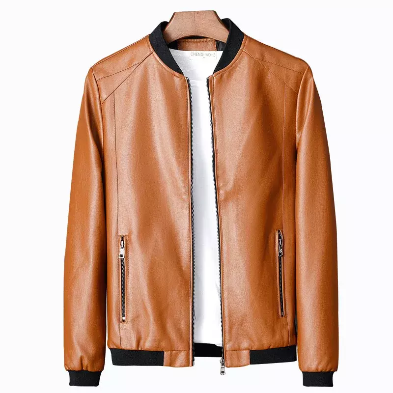 Мужская байкерская куртка из ПУ кожи, черная Повседневная приталенная куртка из ПУ кожи, модель 8Xl в Корейском стиле на осень, 2023