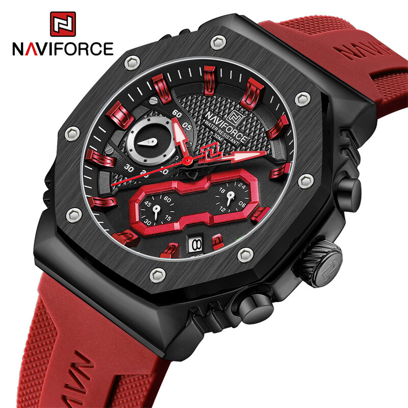 Naviforce-男性用防水クォーツ腕時計,カップル用,発光時計,シリコンストラップ付き,男性用スポーツ時計,愛好家のためのファッション