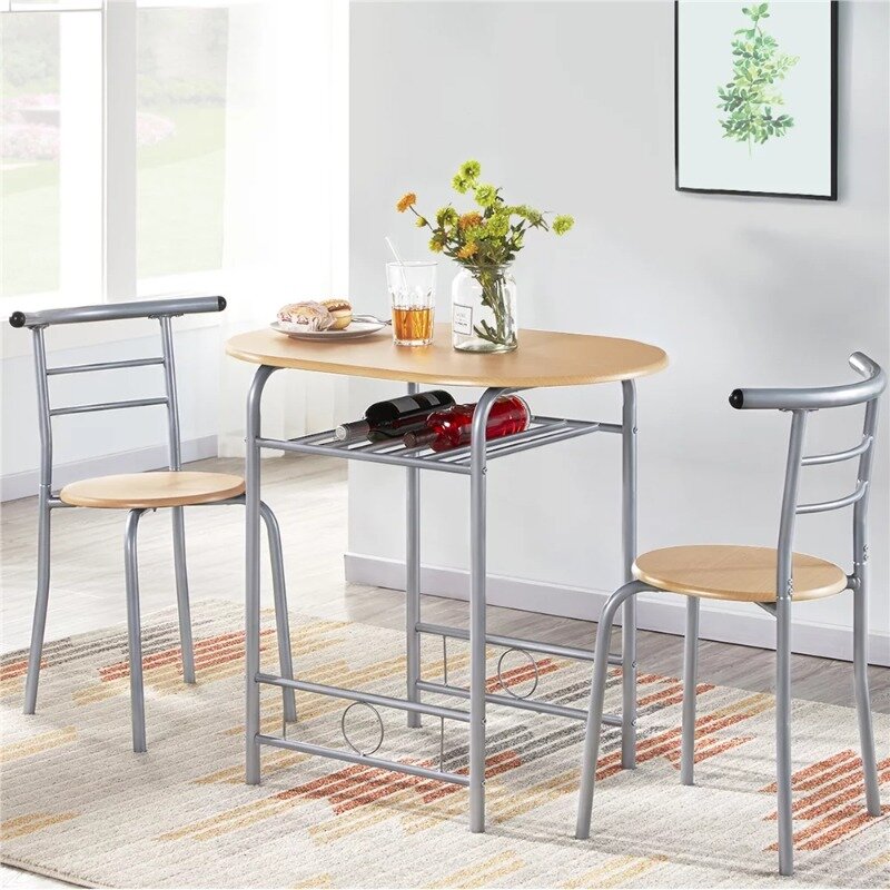 3pcs Modern Dining Set with Round Table and 2 Chairs, Multiple Colors