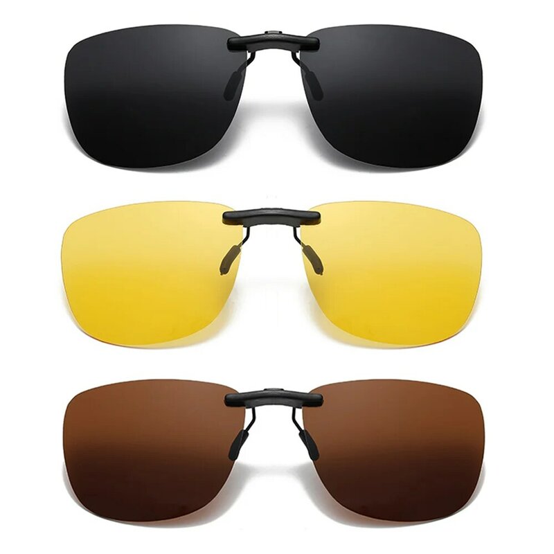 Солнцезащитные очки с клипсой UV400 для мужчин и женщин, винтажные поляризационные, с чёрными линзами, квадратной формы, антибликовые, для вождения ночью