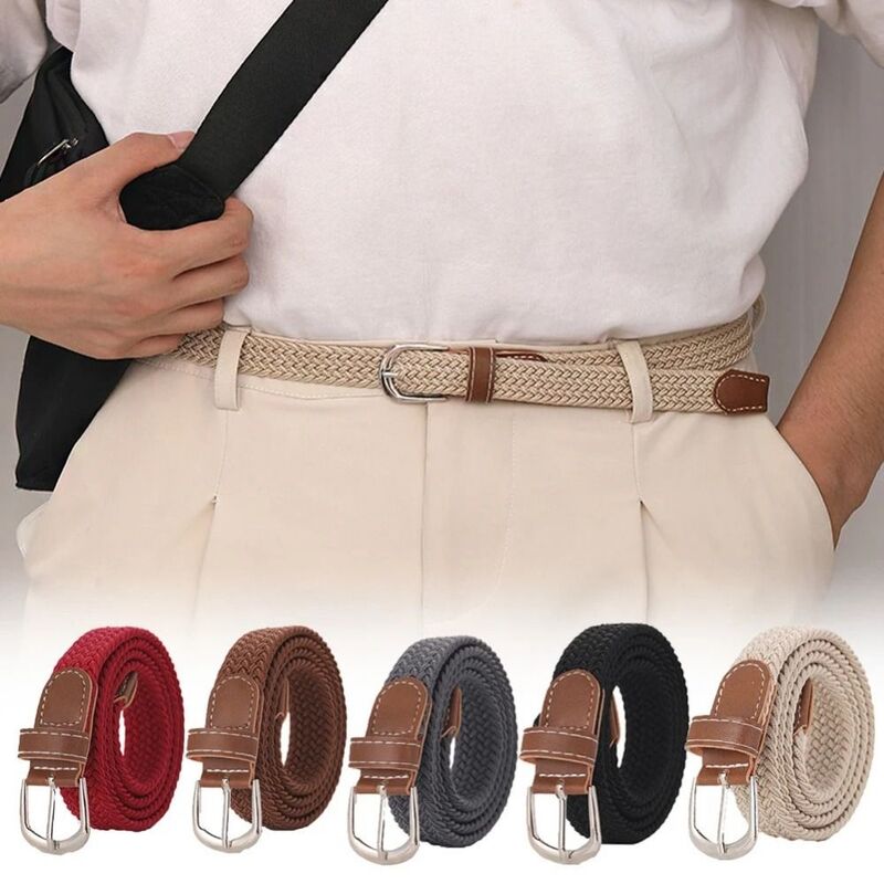 حزام منسوج قماشي متعدد الألوان مع مشبك دبوس معدني قابل للتعديل ، حزام مطاط ، بدون ثقوب ، بدون ثقب ، أحزمة خصر مطاطية للسراويل