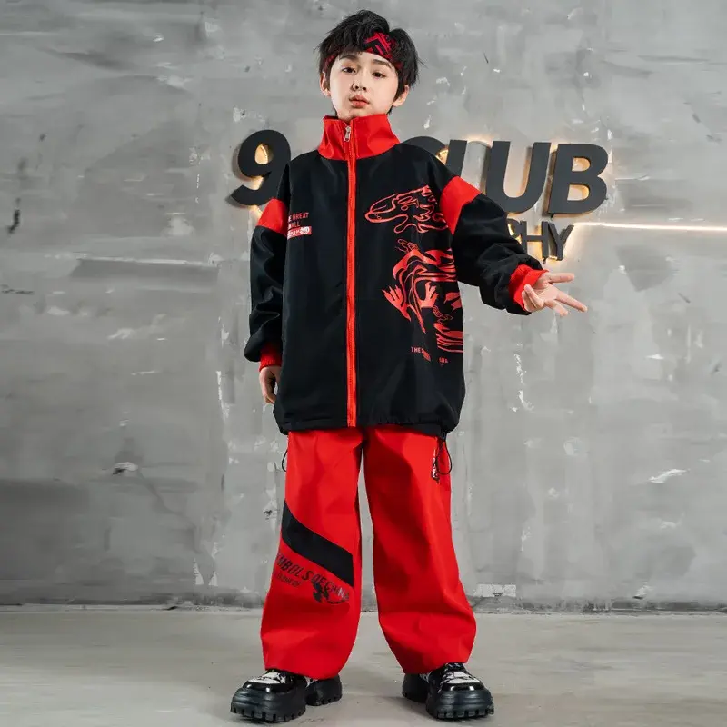 Disfraces de actuación de coro para niños, estilo chino, disfraces de baile callejero para niños, moda hip-hop, felpa y engrosada