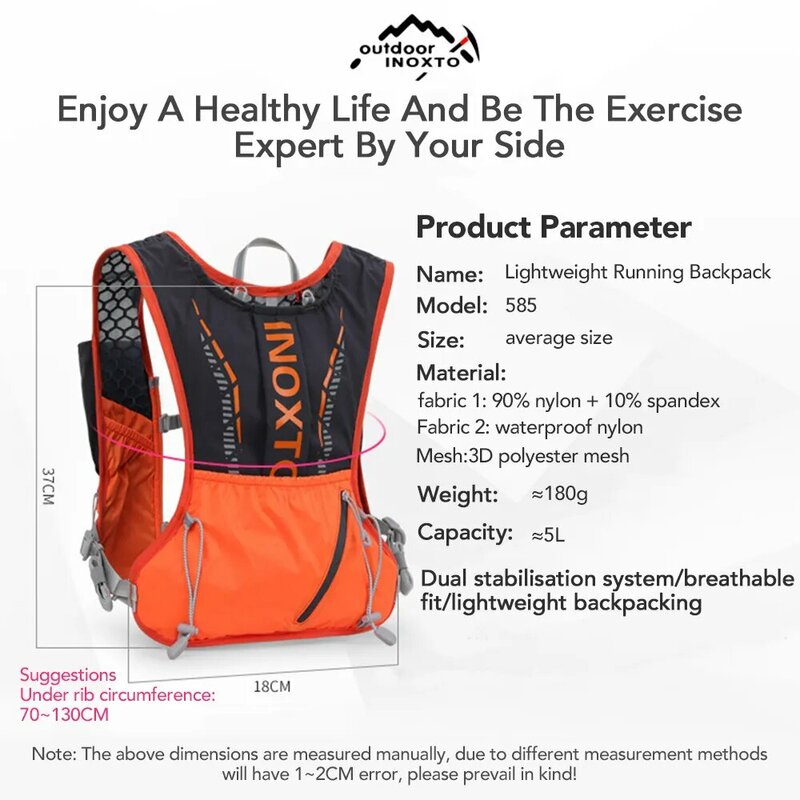 INOXTO-Colete leve de hidratação mochila corrida, adequado para caminhadas de bicicleta, ultra leve e portátil 5L