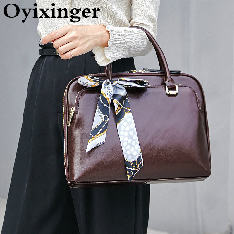 OYIXINGER جديد فاخر المرأة حقيبة جلد طبيعي الأعمال حقيبة الكتف السيدات مكتب محمول حقائب ل 13 "14" ماك بوك ديل Hp