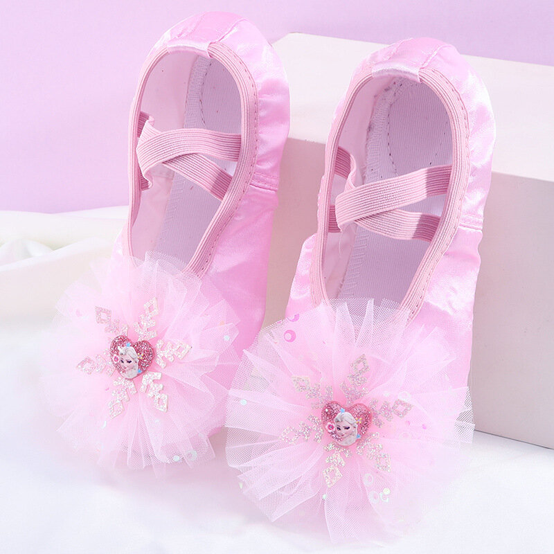 Zapatos de Ballet azules para niños, zapatos de baile con patrón de princesa de suela suave, zapatos de entrenamiento con garra de gato para niñas y mujeres