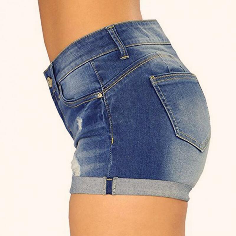 Pantalones cortos de mezclilla para mujer, Vaqueros rasgados de cintura media, Color sólido, suaves, verano, 2023