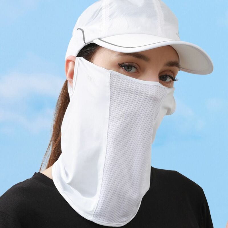 Solid Color Ice Silk Mask Sun Proof Bib UV Protection Sunscreen Face Scarf Hanging Ear Neck Wrap Cover Face Cover Hiking