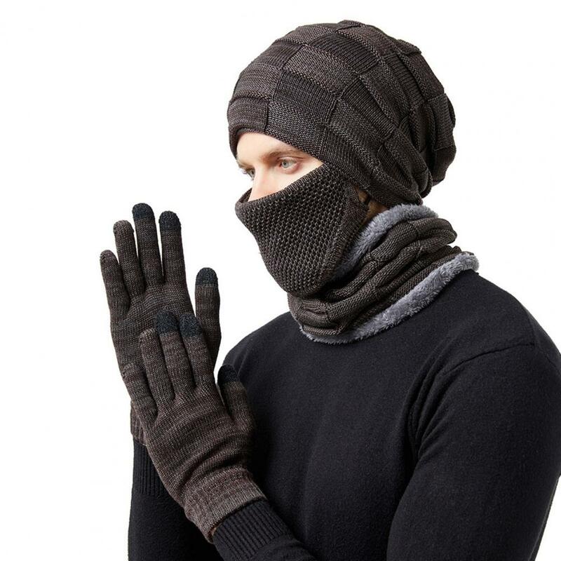 ถุงมือถักสำหรับผู้ชายและผู้หญิง, ถุงมืออุปกรณ์ถักผ้าพันคอหมวกถักยืดได้สำหรับฤดูหนาว3ชิ้น/เซ็ต