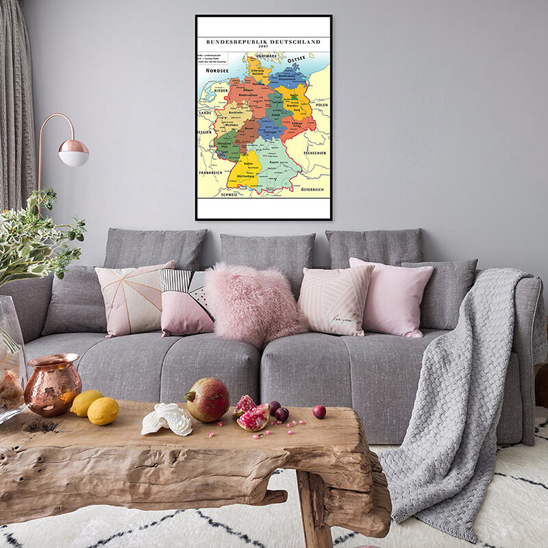 Карта Германии 42*59 см, маленький плакат, нетканый холст, фотопечать, украшение для дома, офисные и школьные принадлежности