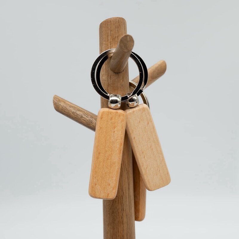 Ukiran kayu kosong persegi panjang gantungan kunci kayu kayu kosong untuk gantungan kunci 40 pak (lebar: 0.7 inci)