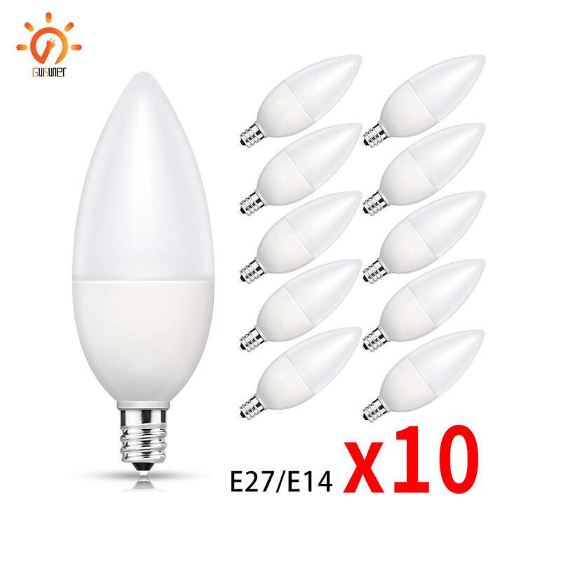 Bombillas de vela LED E14 E27, lámpara de araña de luz led de CA 220V, 3W, 6W, 7W, 9W, lámpara de decoración de dormitorio, ahorro de energía, 10 unidades por lote