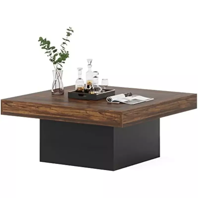 Table basse carrée avec lumières LED, meubles de café, noir, rustique, marron, salon