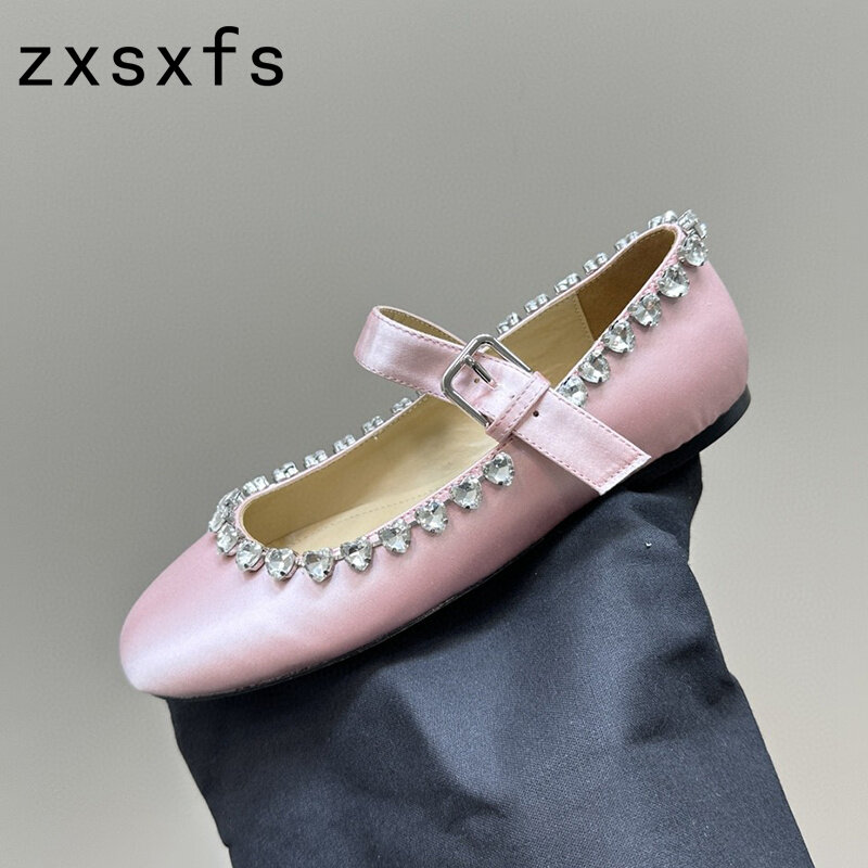 حذاء مسطح كريستالي للنساء ، حذاء بدون كعب رسمي للعمل من الحرير المدرج ، حذاء مشي خارجي ، ربيعي