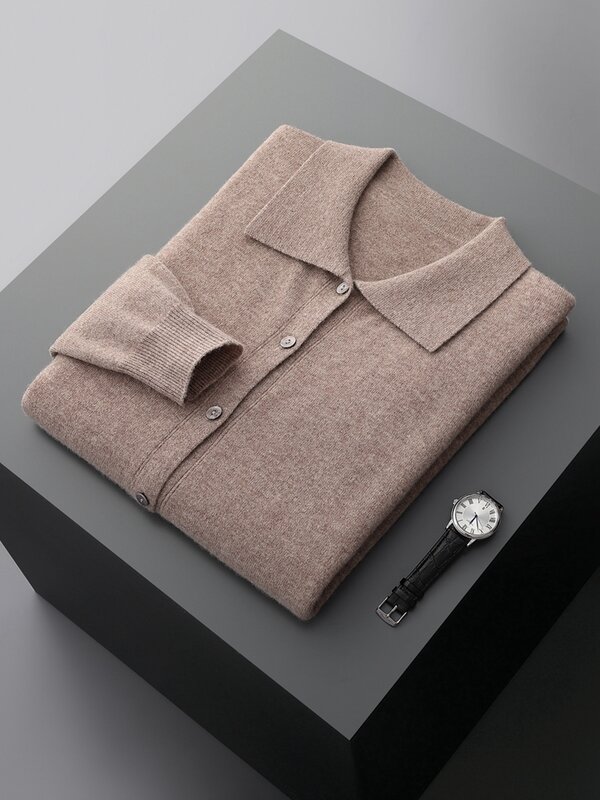 CHICUU Men's Wool Cardigan Spring Autumn Turn Down Collar Solid Smart Casual Cashmere Sweater 100% Merino Wool Knitwear Fashion