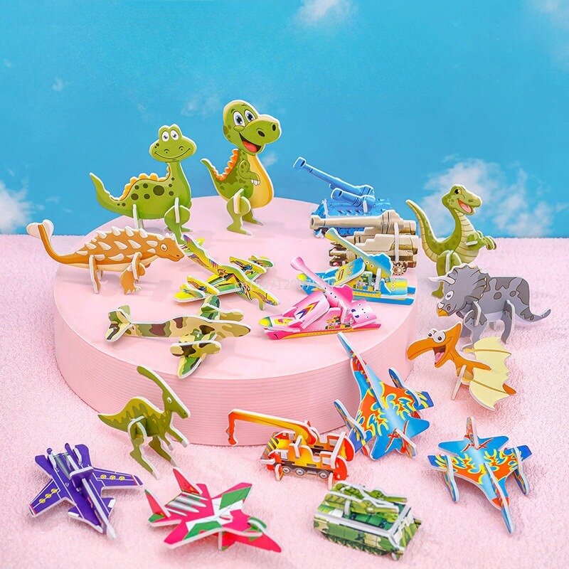 Puzzle de dinosaure en papier tridimensionnel pour enfants, modèle de dessin animé 3D, jouets assemblés, bricolage Montessori, dos