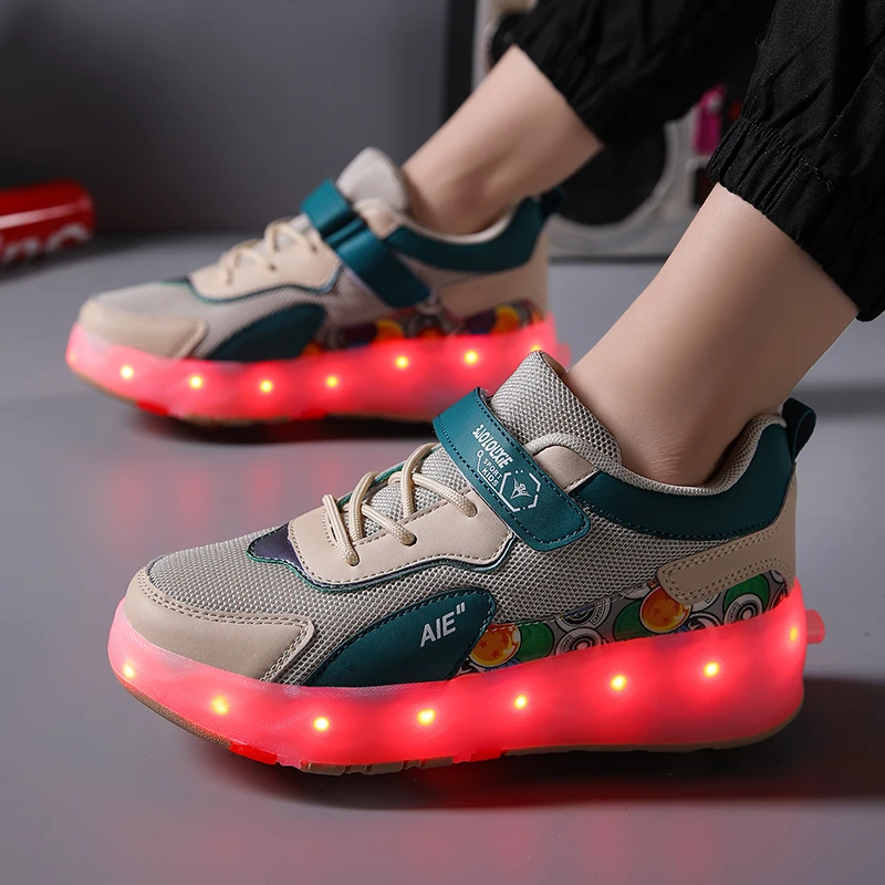 รองเท้ากีฬาแฟชั่นเด็กหญิงเด็กชายรองเท้าสเก็ตลูกกลิ้งมีไฟ LED สำหรับเด็ก, รองเท้าสเก็ตเป็นของขวัญวันเกิดรองเท้าแฟลชสำหรับเด็ก