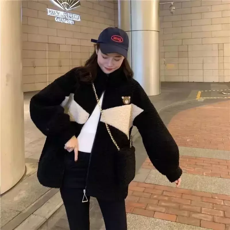 Cappotto di cotone addensato in peluche di lana per le donne 2022 nuovo cappotto di cotone caldo con colletto alla coreana allentato invernale da donna