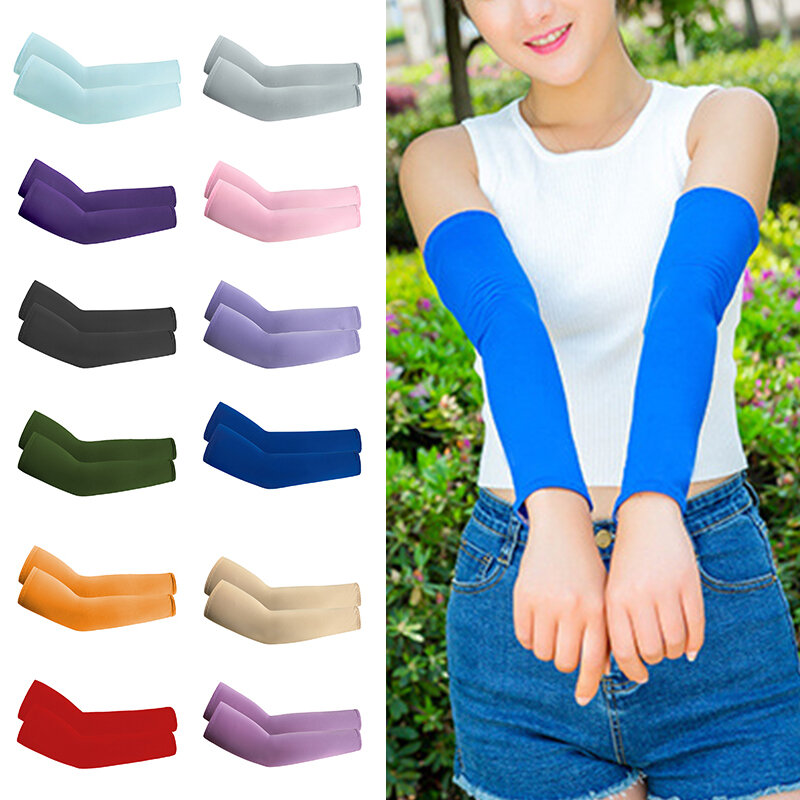 1pair Ice Silk Breathable Arm Sleeves Seamless Soft Sleeves Elastic Unisex Hand Cover Summer Outdoor Sports Sunscreen Wholesale
