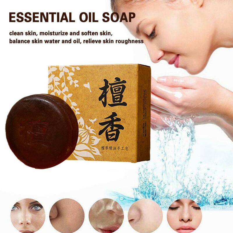80/100g sapone fatto a mano in legno di sandalo olio per la rimozione del lavaggio del viso idratante viso sbiancante controllo sapone cura del trattamento dell'acne K4E6