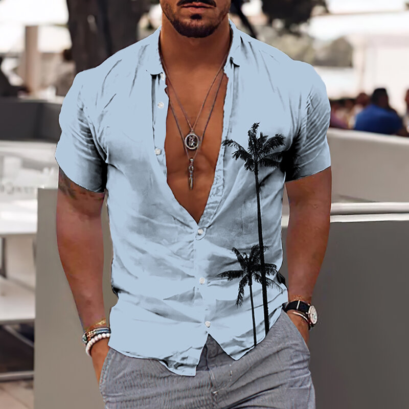 Nowe drzewo kokosowe koszule męskie z nadrukiem 3d koszula hawajska plaża z krótkim rękawem stylowe topy koszulka męska bluzka Camisa