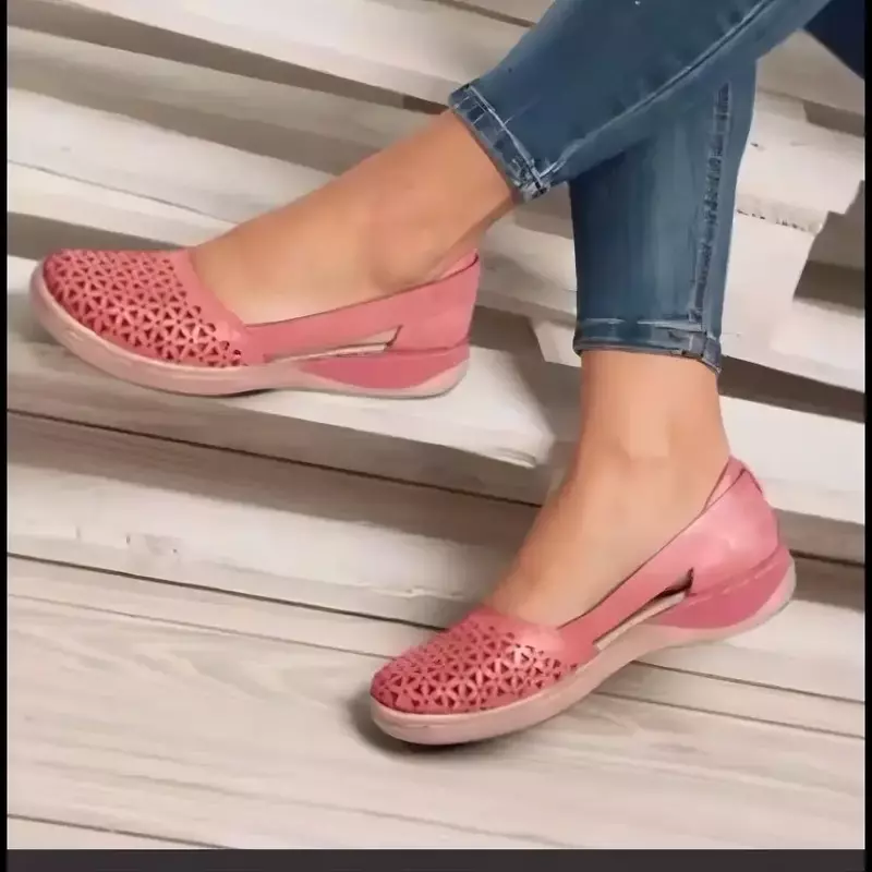 Sandálias femininas de cunhas ocas, sapatos de costura casuais para senhoras, vintage, novo, verão, 2022
