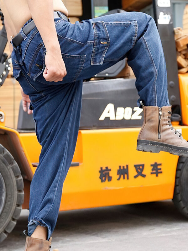 Cotton Work Wear Straight Jeans Cargo Pants Men Baggy Thick Durable Outdoor Tactical Denim Long Trousers 2023 New