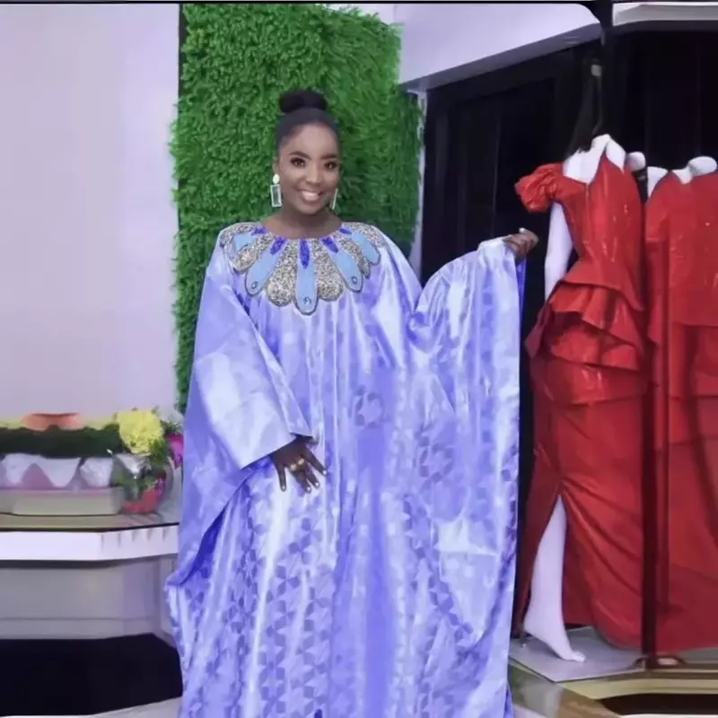 European Dashiki Muslim Abayas For Women Dubai Maxi Bazin Dresses Pattern Print Kaftan Batwing Sleeve Sashes Pullover Robe