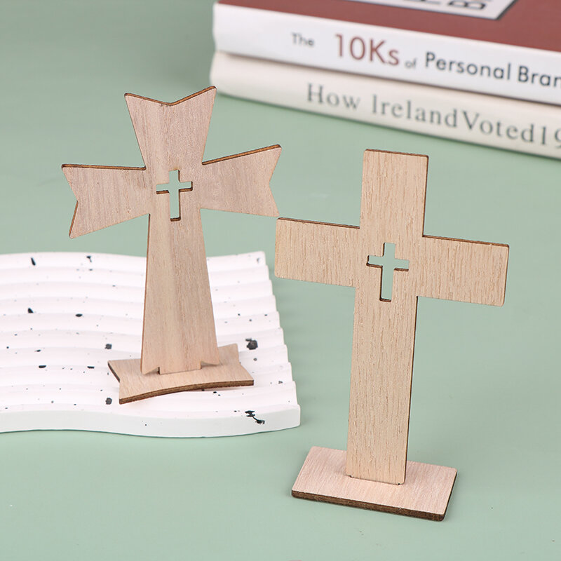 Paquete de 10 cruces de madera para manualidades, cruces de madera sin terminar para decoración de centros de mesa