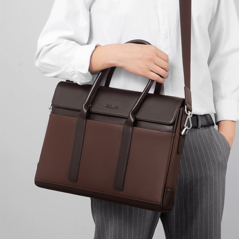Tas selempang Laptop kulit asli pria, kantung bahu kantor kapasitas besar tahan air untuk bisnis mewah