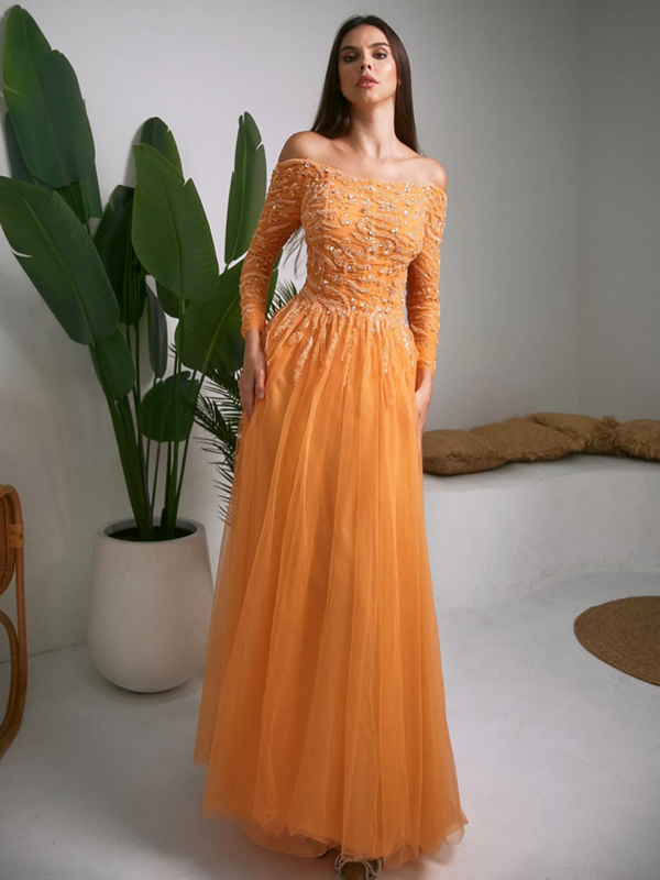 Jirocum pomarańczowa cekinowa suknia wieczorowa damska bez ramion ozdobiona koralikami suknie wieczorowe niestandardowa tiulowa sukienka formalna okazja do podłogi
