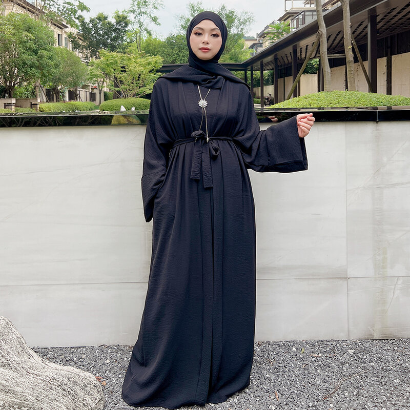 Ensemble 2 pièces pour femmes musulmanes, kimono ouvert, Abaya Dubaï, Turquie, Kaftan, fibre intérieure, Eid Ramadan Jalabiya, Robe Caftan, Robe éducative
