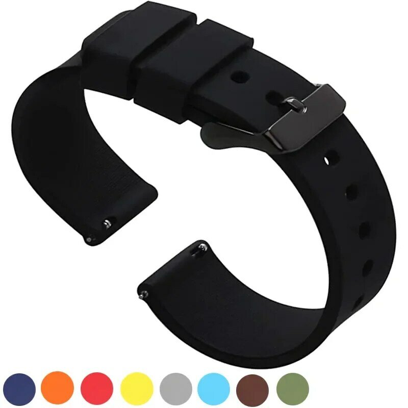 Smart Watch Strap Soft Silicone, Quick Release Rubber, 14mm, 16mm, 18mm, 19mm, 20mm, 22mm, 24mm