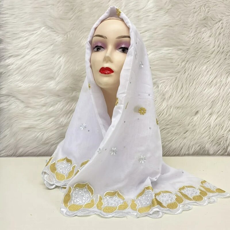 Different pattern Nigerian Gele Headtie With Stones 2023 High Quality African Embroidery Chiffon Head Scarf 2yards/1set
