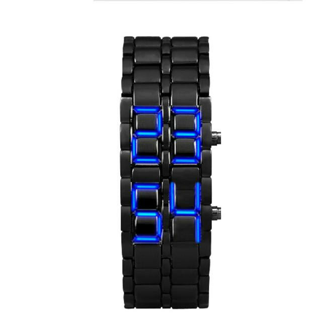 Led Japanese Inspired Watch Lava Style Iron  Black Bracelet Watches For Men Sport Digital Men'S Wristwatch Clock Blue New 2023