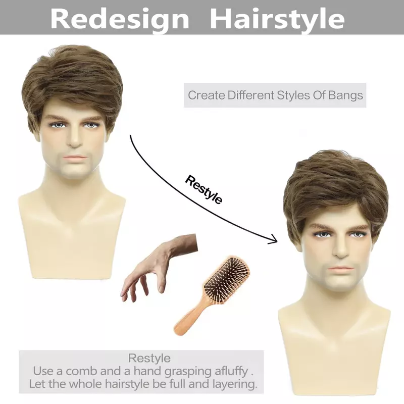 Parrucche da uomo parrucca corta marrone da uomo parrucca sintetica da uomo in Costume Cosplay soffice naturale per uomo
