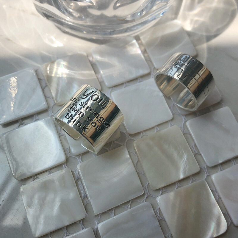 Real 925 prata esterlina personalidade letras largas ajustável retro anel jóias finas para festa feminina acessórios elegantes