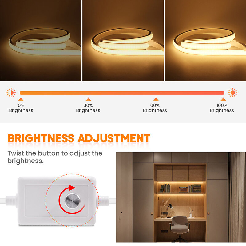 Dimmerabile COB LED Neon Strip Light 220V Dimmer Switch Kit di alimentazione ad alta densità 288 LED illuminazione lineare IP68 nastro flessibile impermeabile