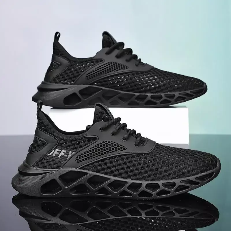 Мужская дышащая теннисная обувь с сетчатой поверхностью, черные повседневные туфли, лето 2024