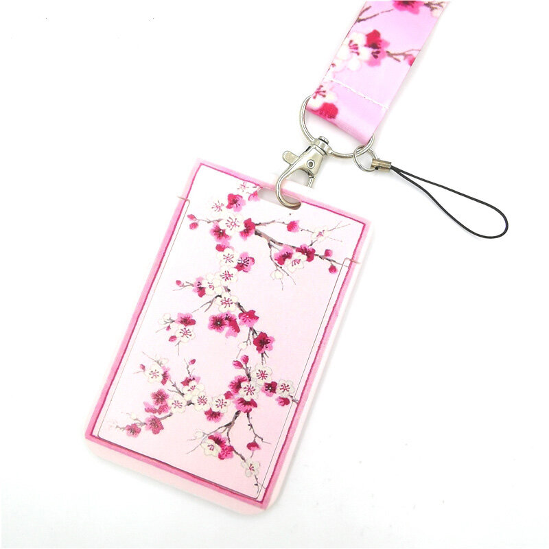 Różowe wiśniowe kwiaty kreatywny smycz posiadacz karty uczeń wiszące szyi smycz na telefon odznaka metra uchwyt karty dostępu akcesoria