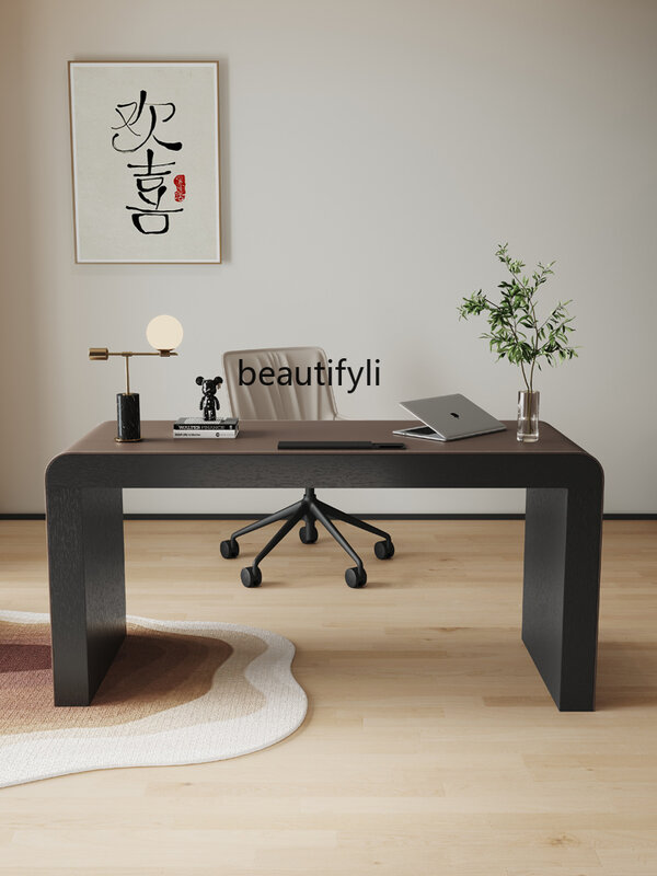 Italian Minimalist Home Study Office Desk Light Luxury Modern Saddle Leather Desk Computer Desk