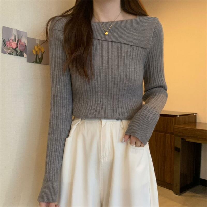 Women Long Sleeve Top Soft Stretchy T-shirt Soft Warm Knitted Long Sleeve Pullover for Women Slim Fit Solid Color Sweater Blouse