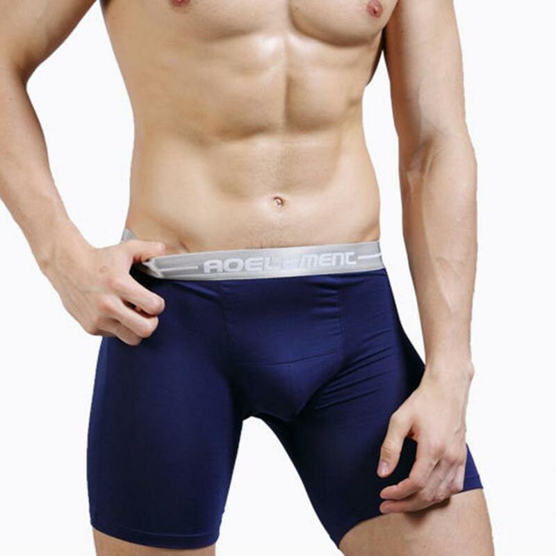 U-convex Long Leg Underpants Men's Letter Print Splicing Sport Underwear Solid Breathable U Pouch Mid-rise Shorts for Active