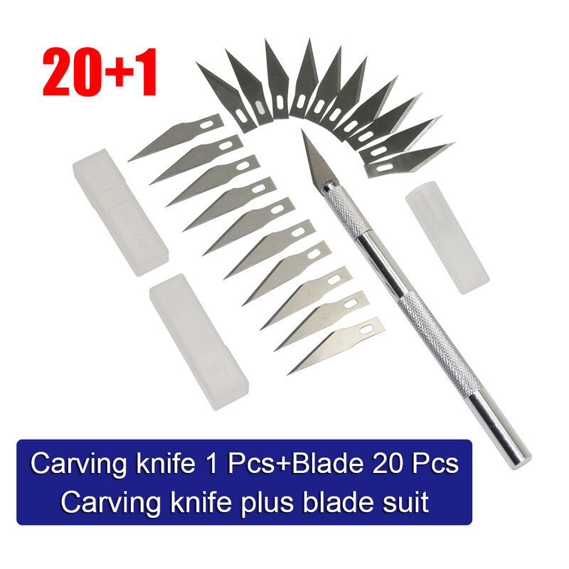 Carving Knife 1 Pcs Plus Blade 20 Pcs Paper cutter Mobile phone film cutter Model assembly tool Rubber seal carving knife
