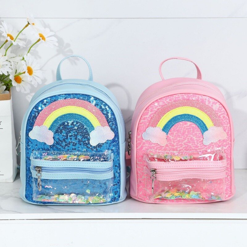 Sequin Princess Rainbow Backpack Personalized Kindergarten Girls' School Bag New Cartoon Large Capacity Bag