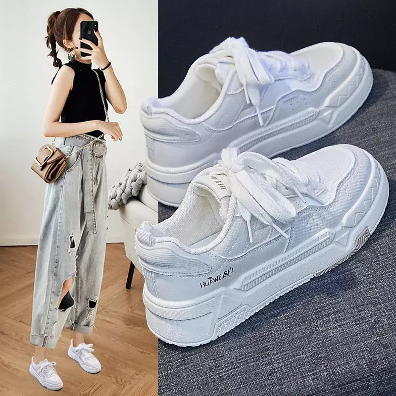 Zapatillas de deporte informales transpirables para Mujer, zapatos cómodos con plataforma de fondo suave, versión coreana, nueva